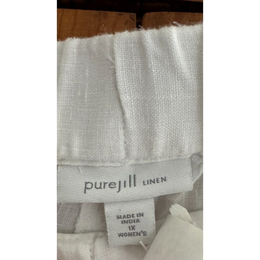 J Jill White 100% Linen Straight Leg Pants w/side button & roll tab Plus Size 1X - Picture 6 of 6